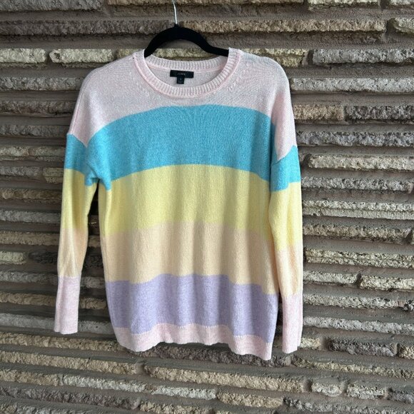 J. Crew Wool Cashmere Boyfriend Sweater Pastel Colorblock Size Small - Picture 6 of 6